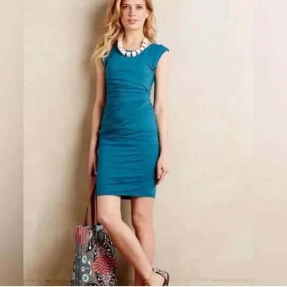 NWT Anthropologie Velvet by Graham & Spencer Teal Blue Bodycon Dress Size Medium - Picture 1 of 6